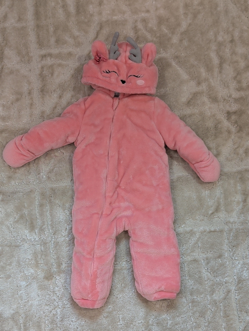 Koala Kids Pink Deer Hooded Plush Baby One-Piece Warm Suit